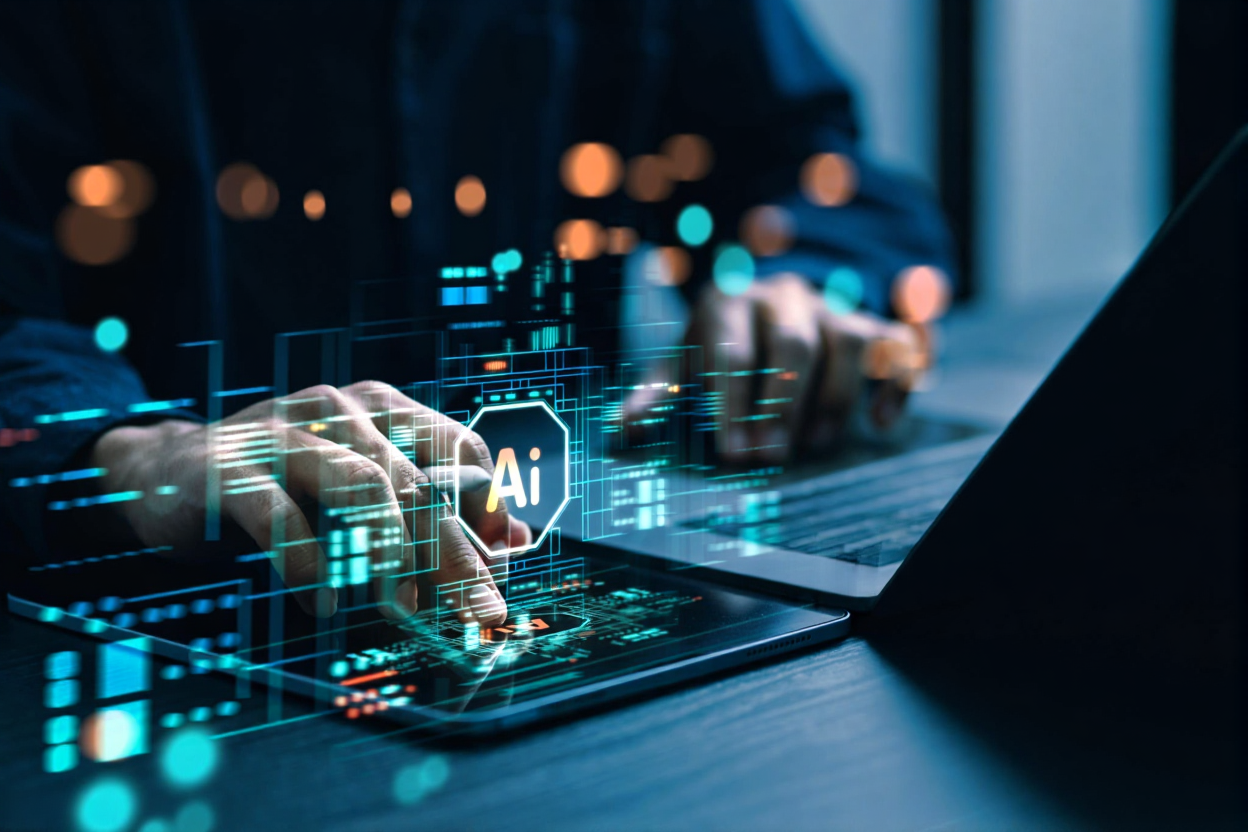 Person sleeping peacefully while automation systems work on laptop